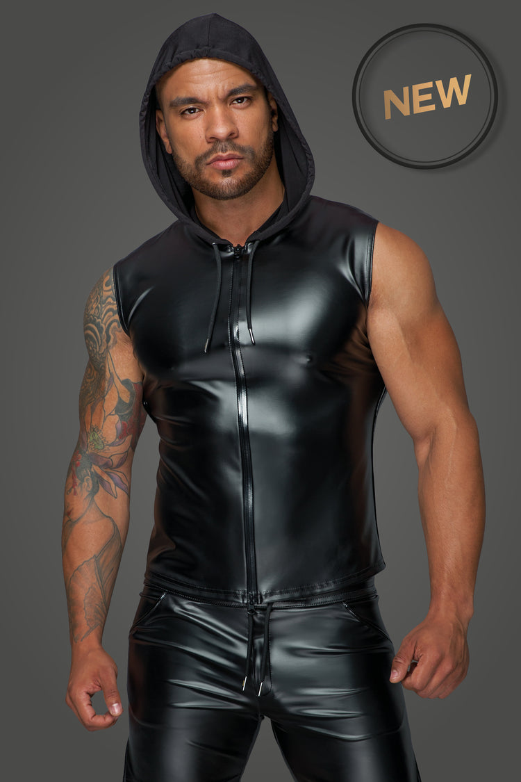 man wearing Hooded Shirt with 2-way zipper hoodie on front view
