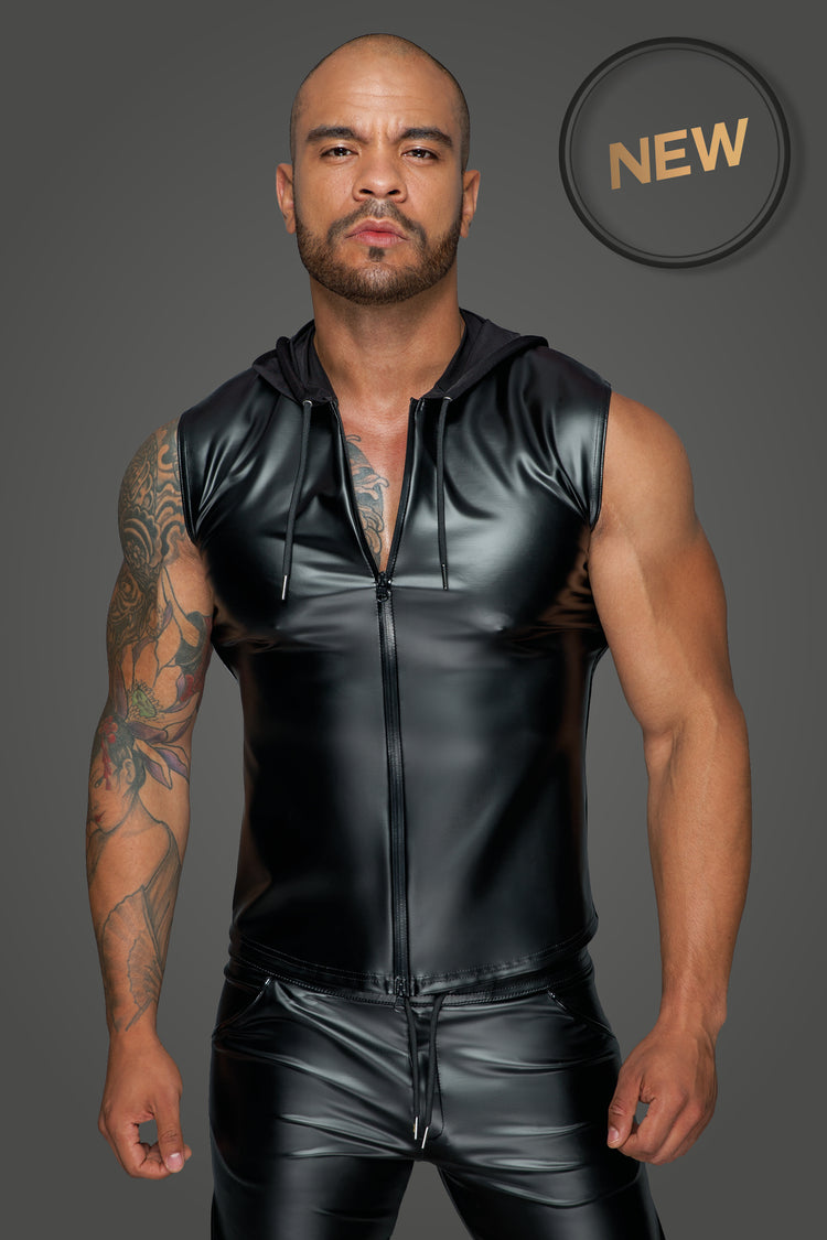 man wearing Hooded Shirt with 2-way zipper front view