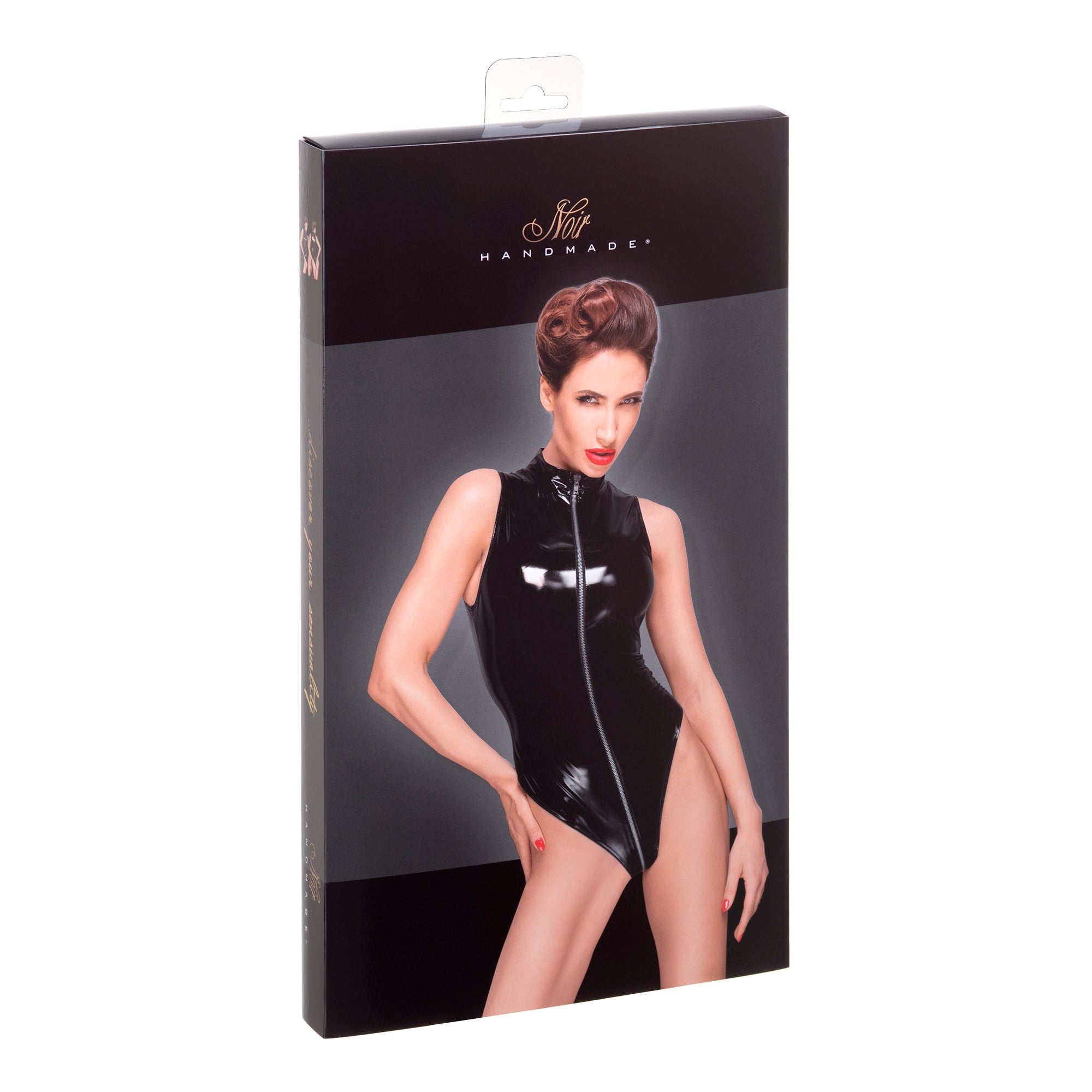 PVC bodysuit with deep cut shoulder line package